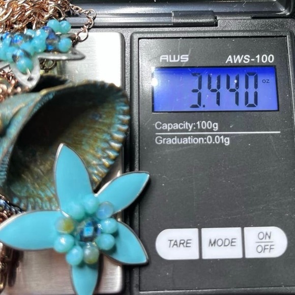 Copper Blue Beach Seashell Starfish Dangle Charms Bib Necklace - Picture 13 of 14